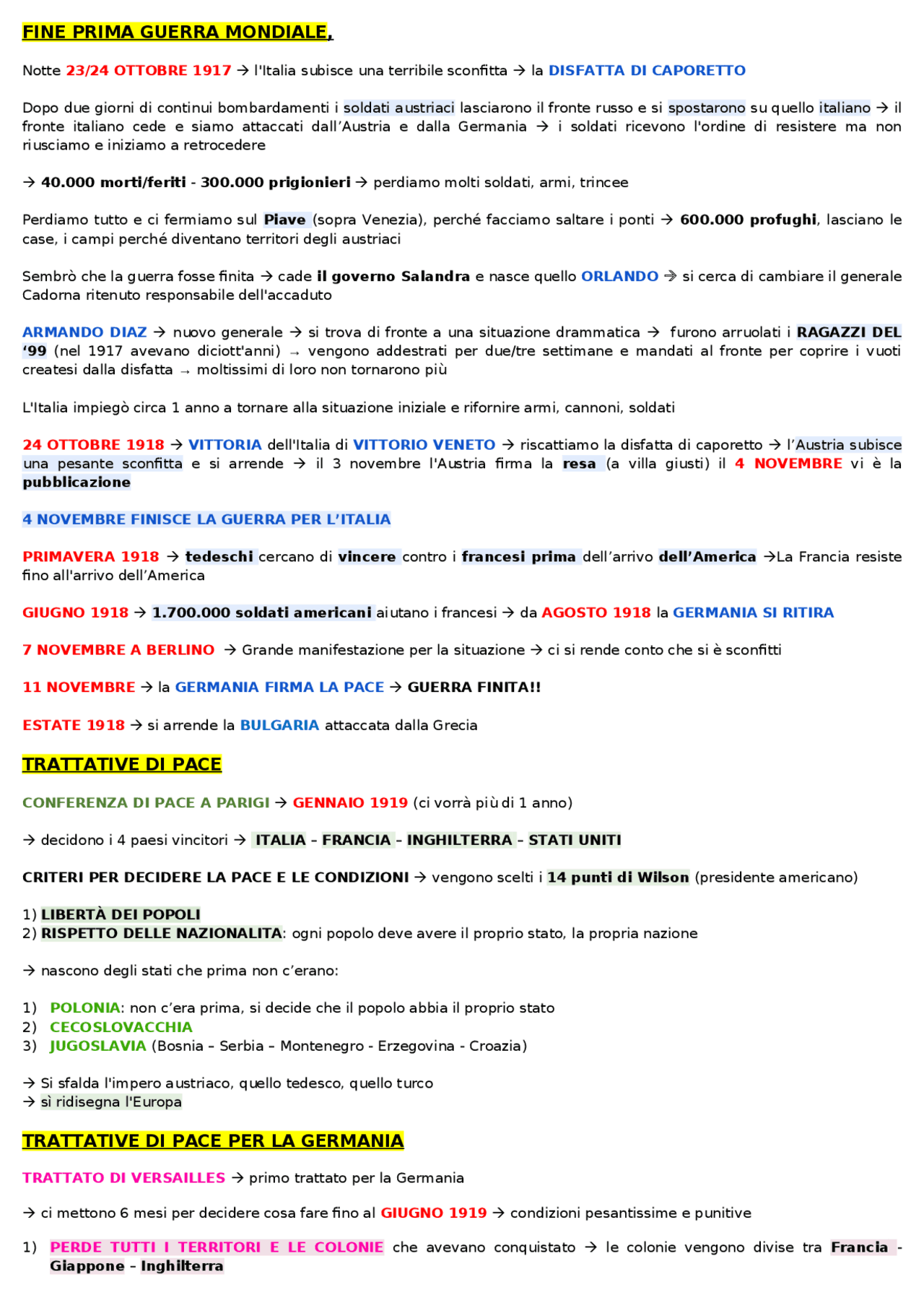 data fine prima guerra mondiale
