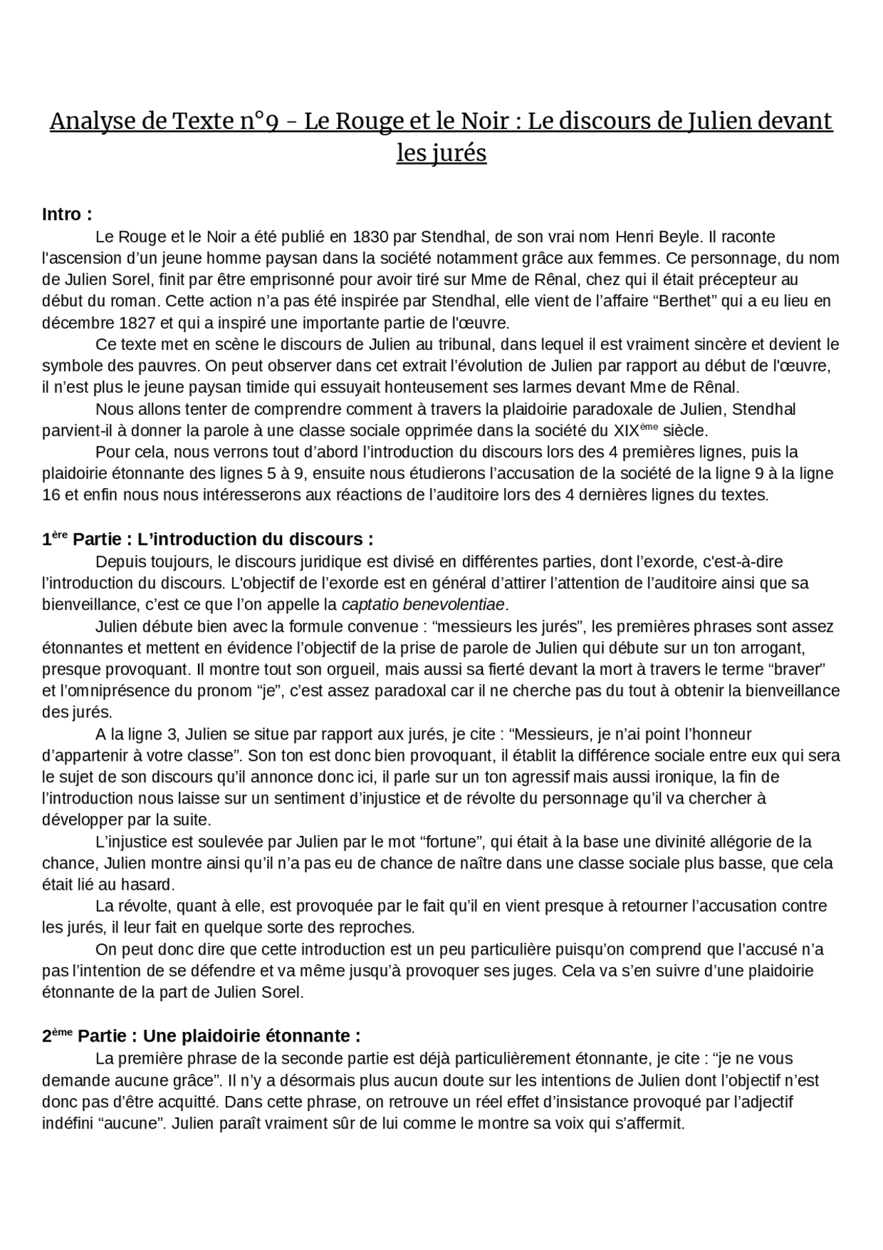 Introduction Le Rouge Et Le Noir Dissertation Analyse de Texte - Le Rouge et le Noir : Le discours de Julien devant les  jurés | Dissertation Français | Docsity