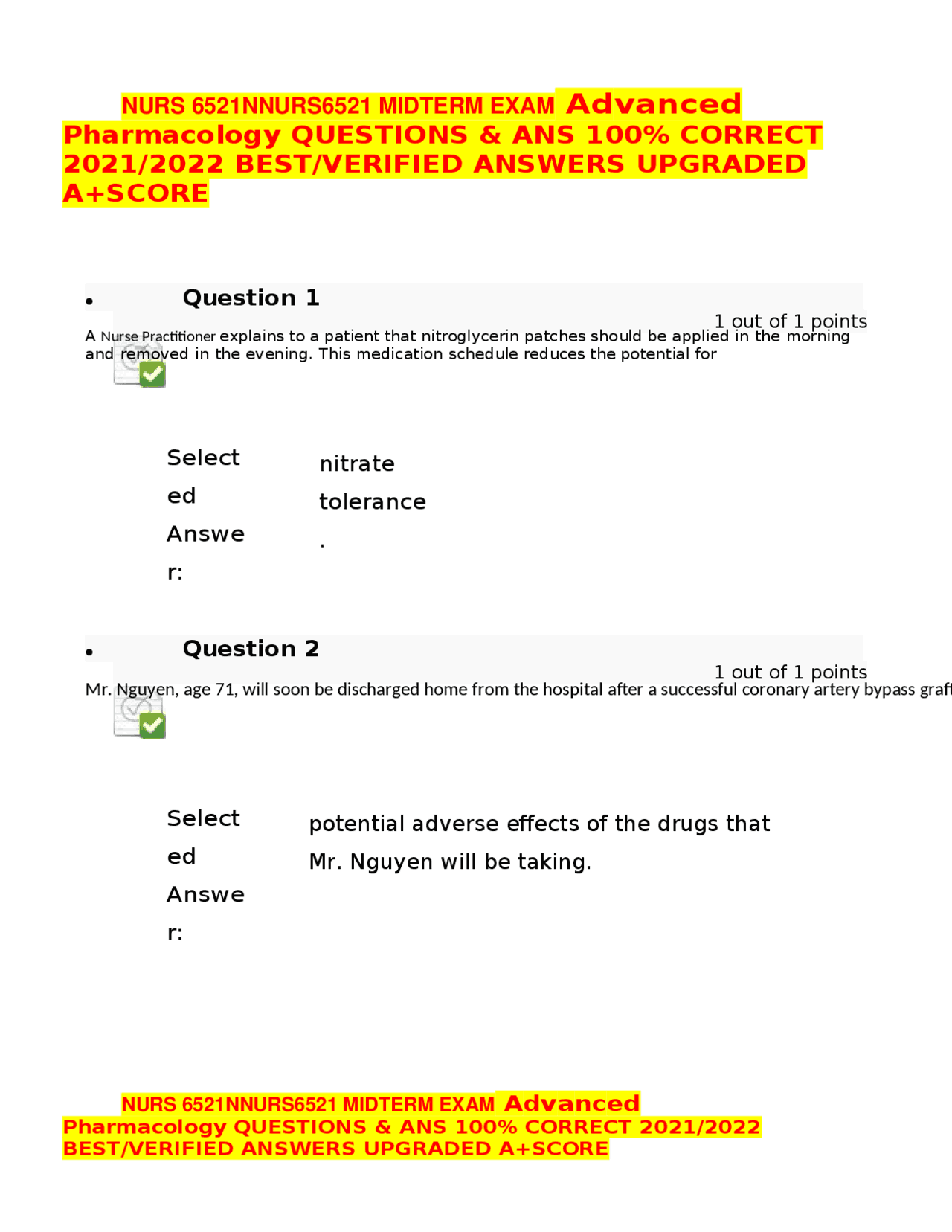 NURS 6521NNURS6521 MIDTERM EXAM Advanced Pharmacology QUESTIONS & ANS ...