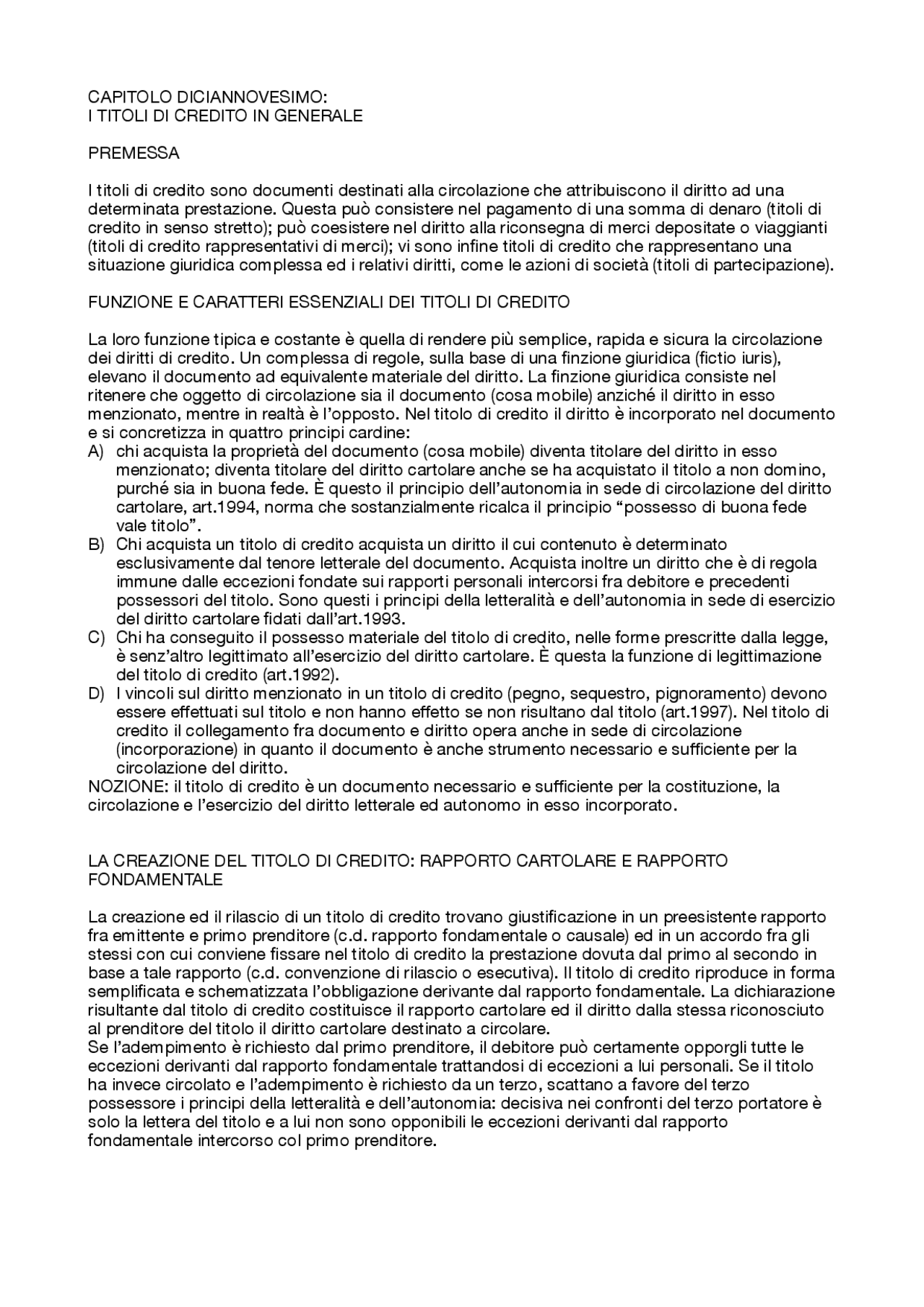Titoli di credito (diritto commerciale/privato) Docsity