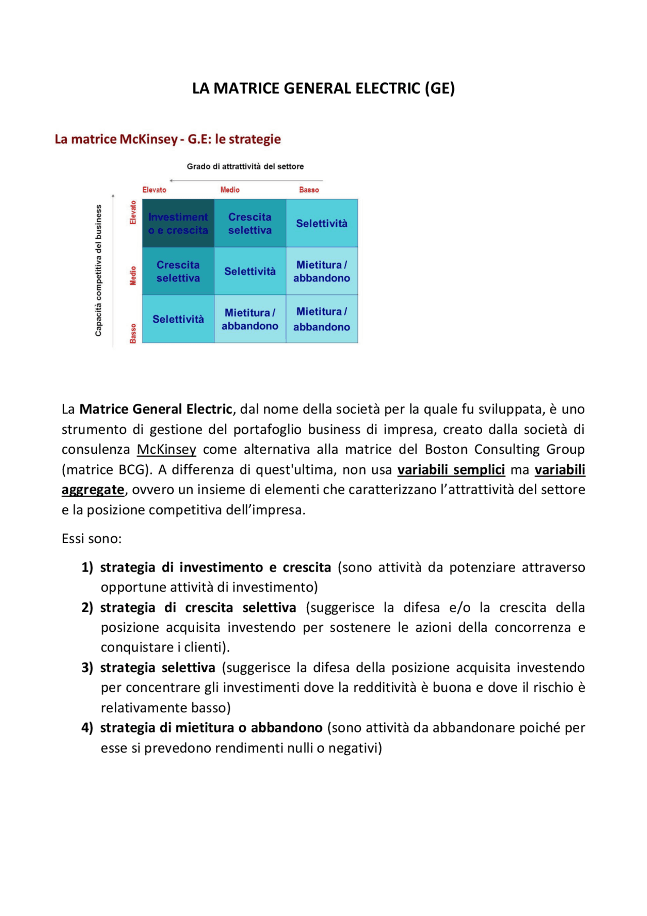 La matrice General Electric Docsity