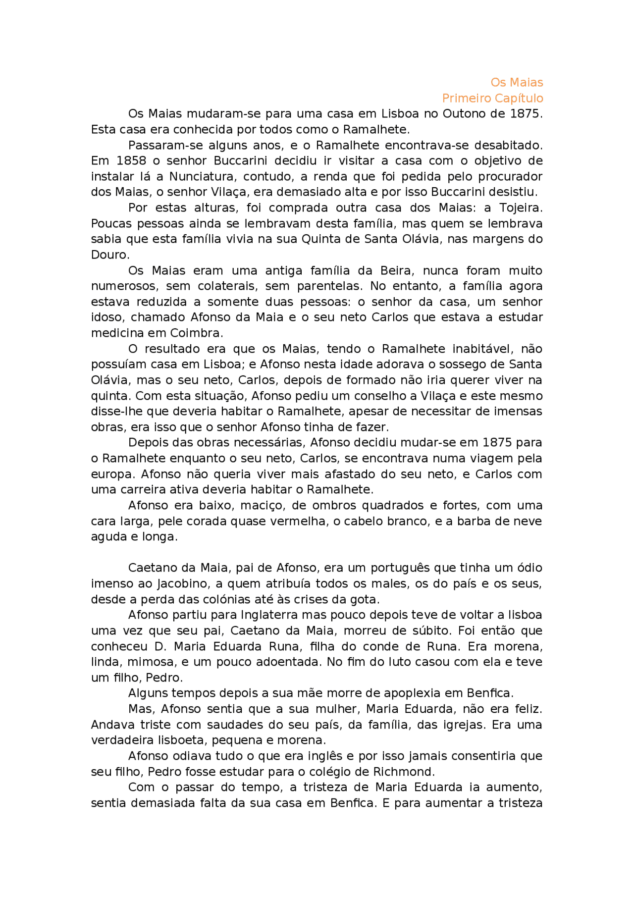 Os maias resumo detalhado por capitulos | Resumos Português (Gramática ...