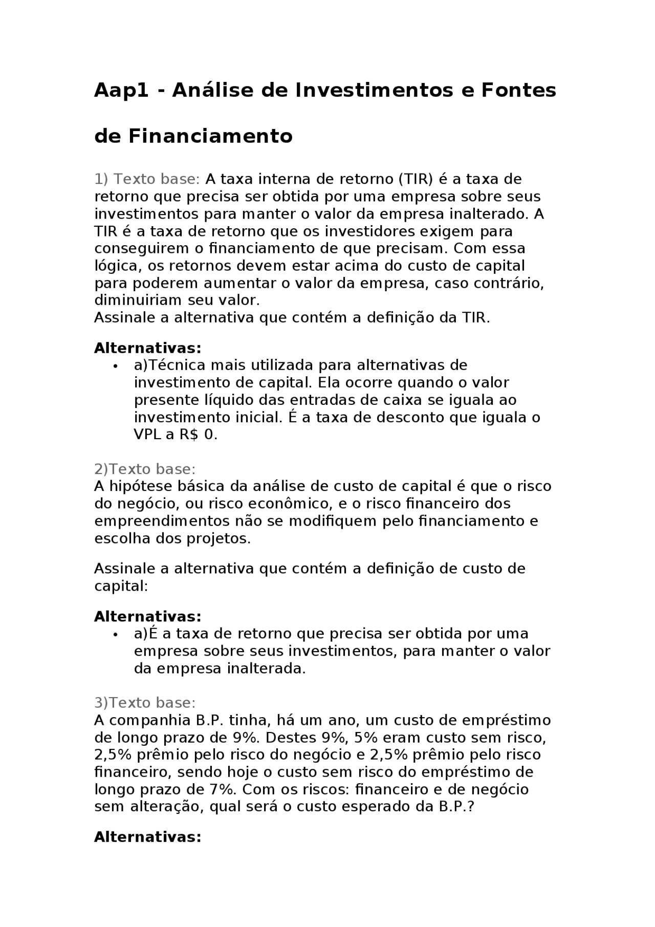 Aap1 - Análise de Investimentos e Fontes de Financiamento - Docsity