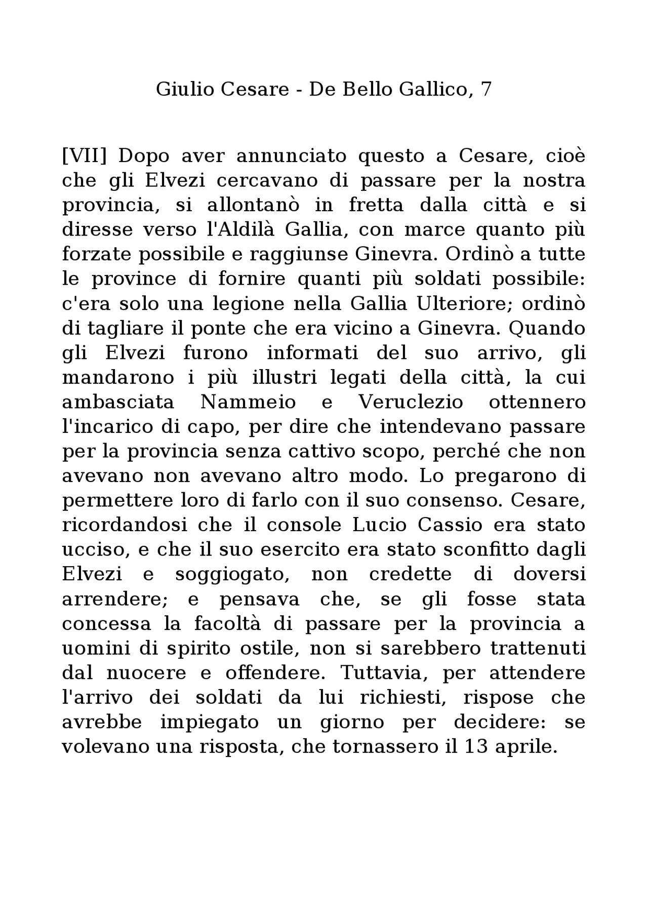 Giulio Cesare De Bello Gallico, 7 Versioni di Latino Docsity Giulio Cesare De Bello Gallico, 7 Versioni di Latino Docsity
