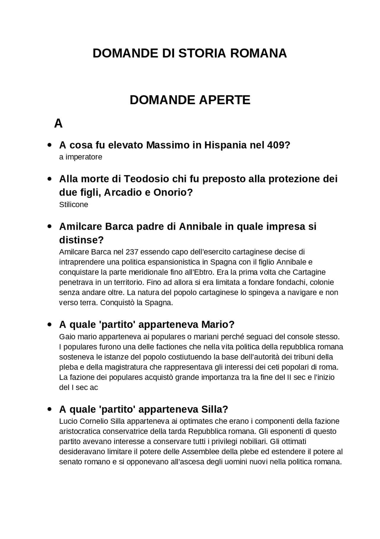 Domande storia romana Docsity