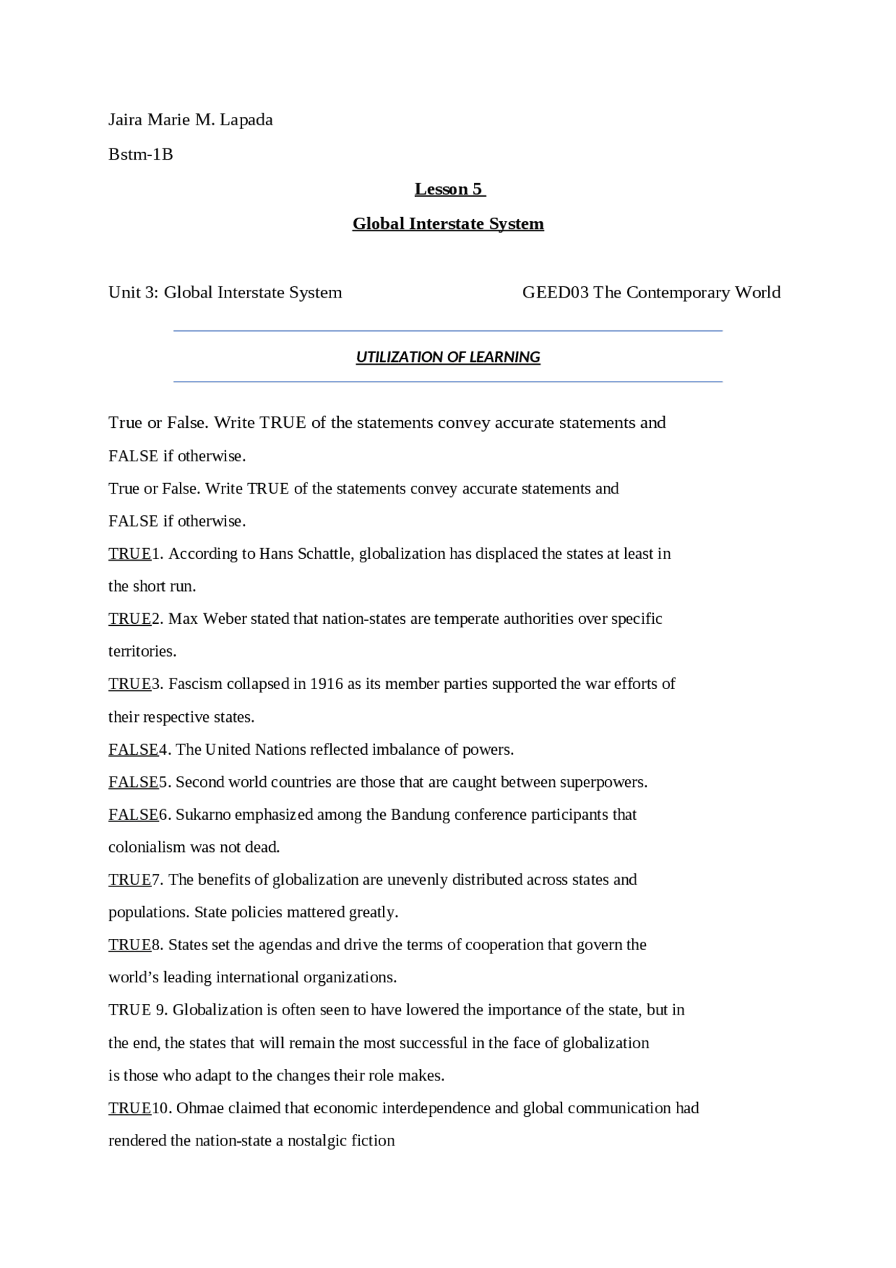 Modern history long term exam and quizes | Assignments Modern History ...
