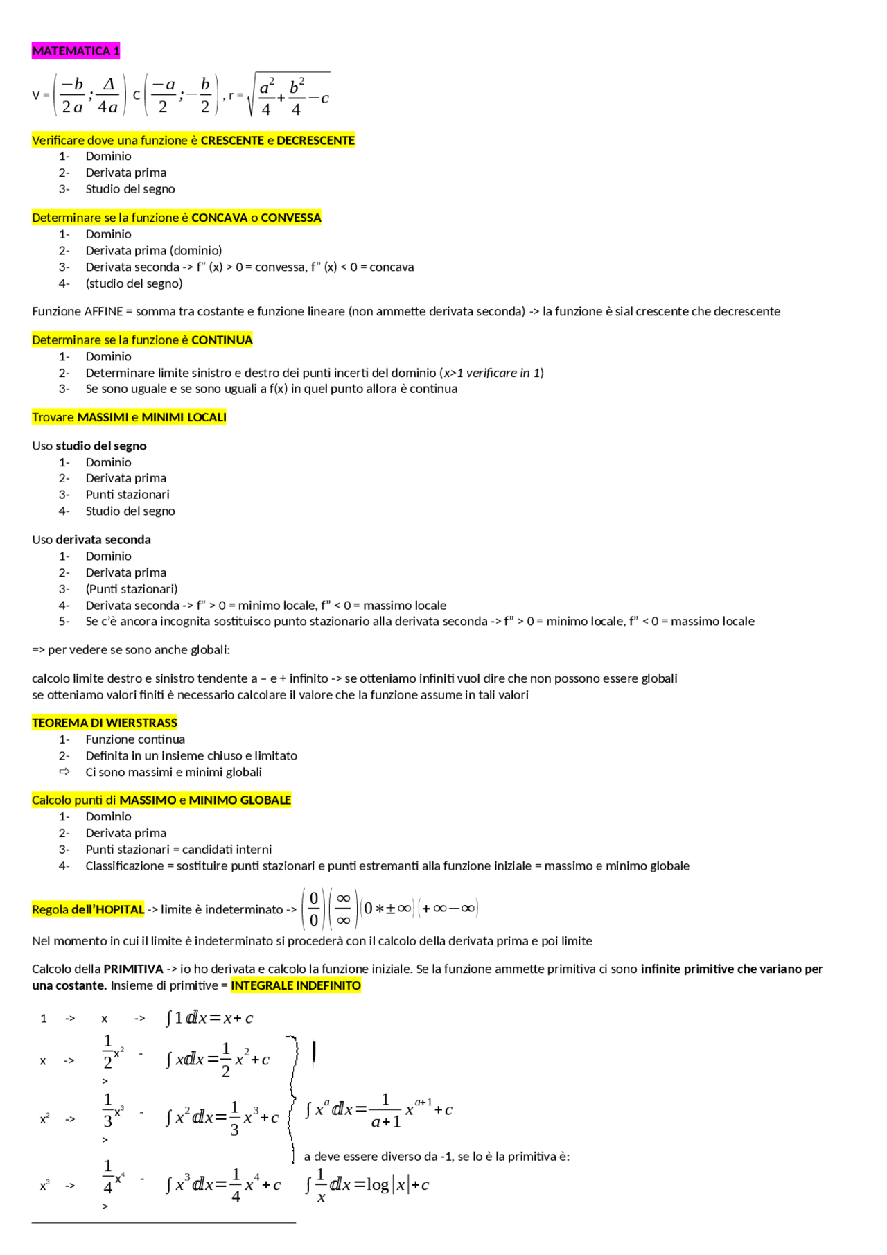 Formulario matematica - Docsity