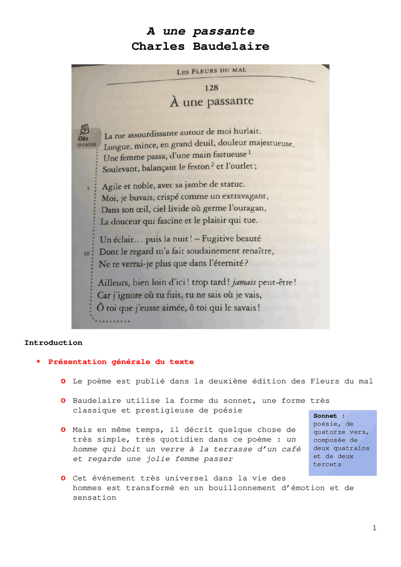 Analyse Lineaire A Une Passante Analyse linéaire A une passante de Bauledaire | Notes Français | Docsity