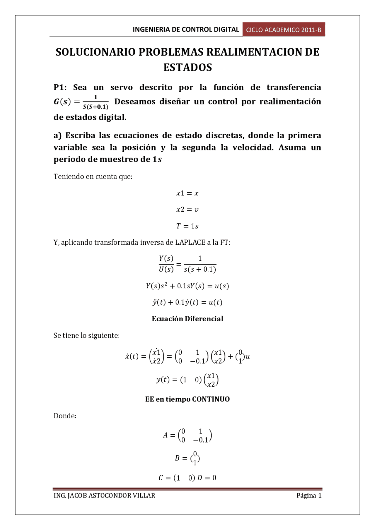 Control Digital Para Estudiantes Ejercicios De Sistemas De Control