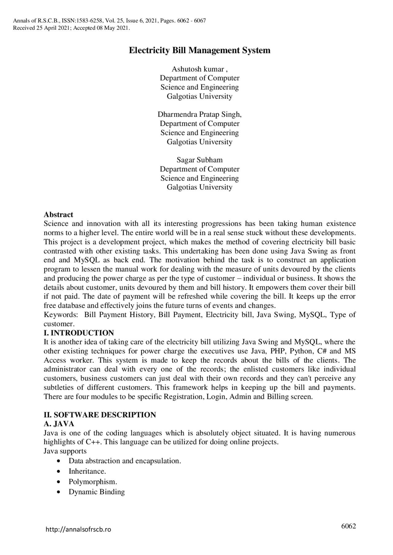 Online Electricity Billing System | Study notes Computer Science | Docsity