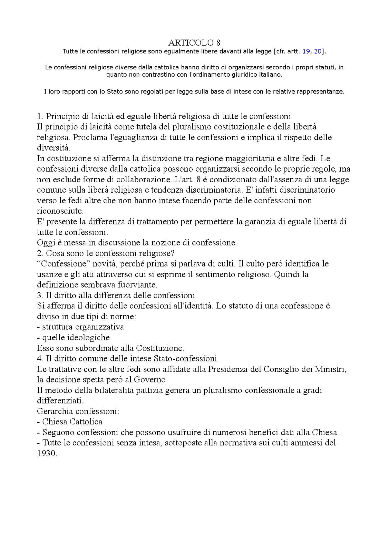 ARTICOLO 8 Costituzione Italiana + spiegazione e commento | Resúmenes ...
