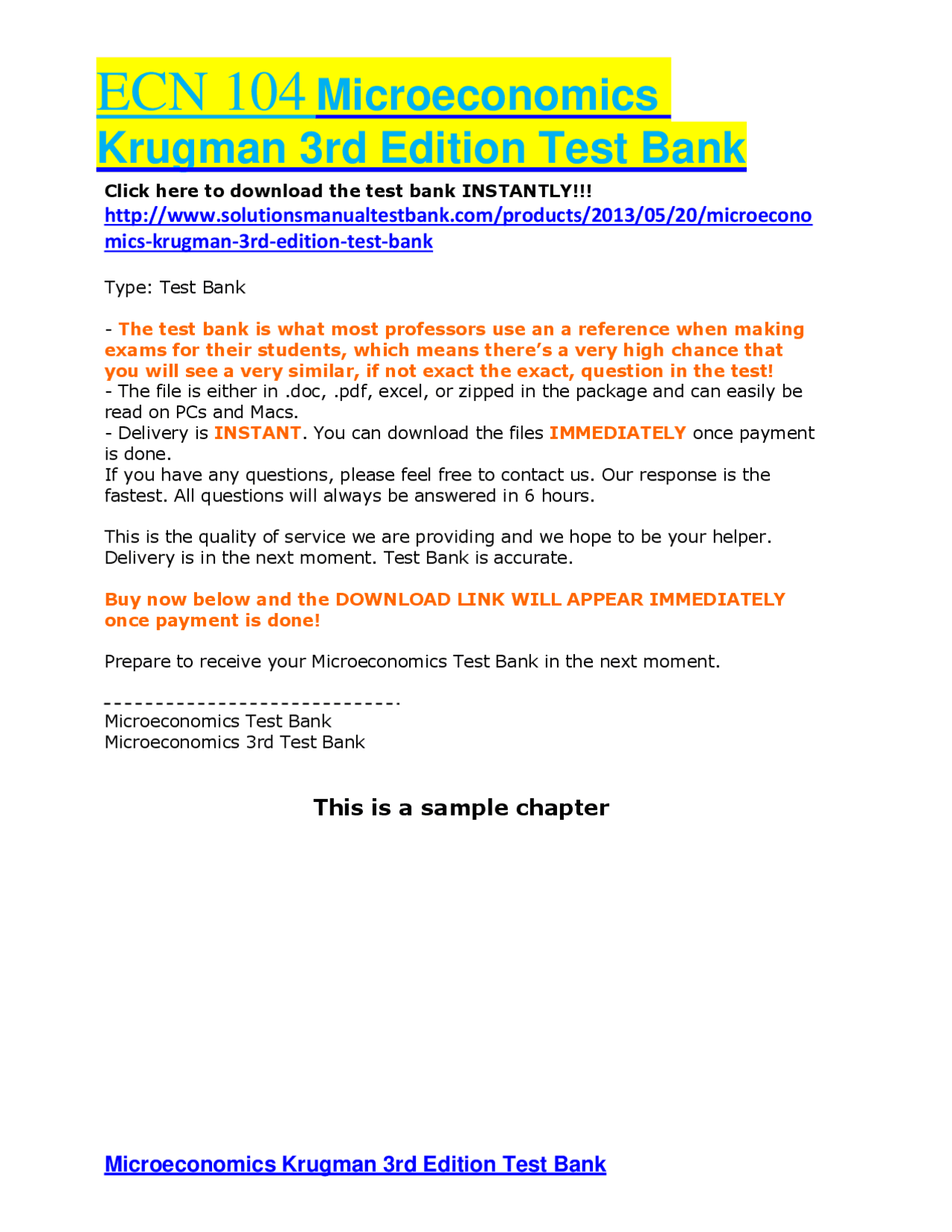 ECN 104 Microeconomics Krugman 3rd Edition Test Bank | Exams Nursing ...