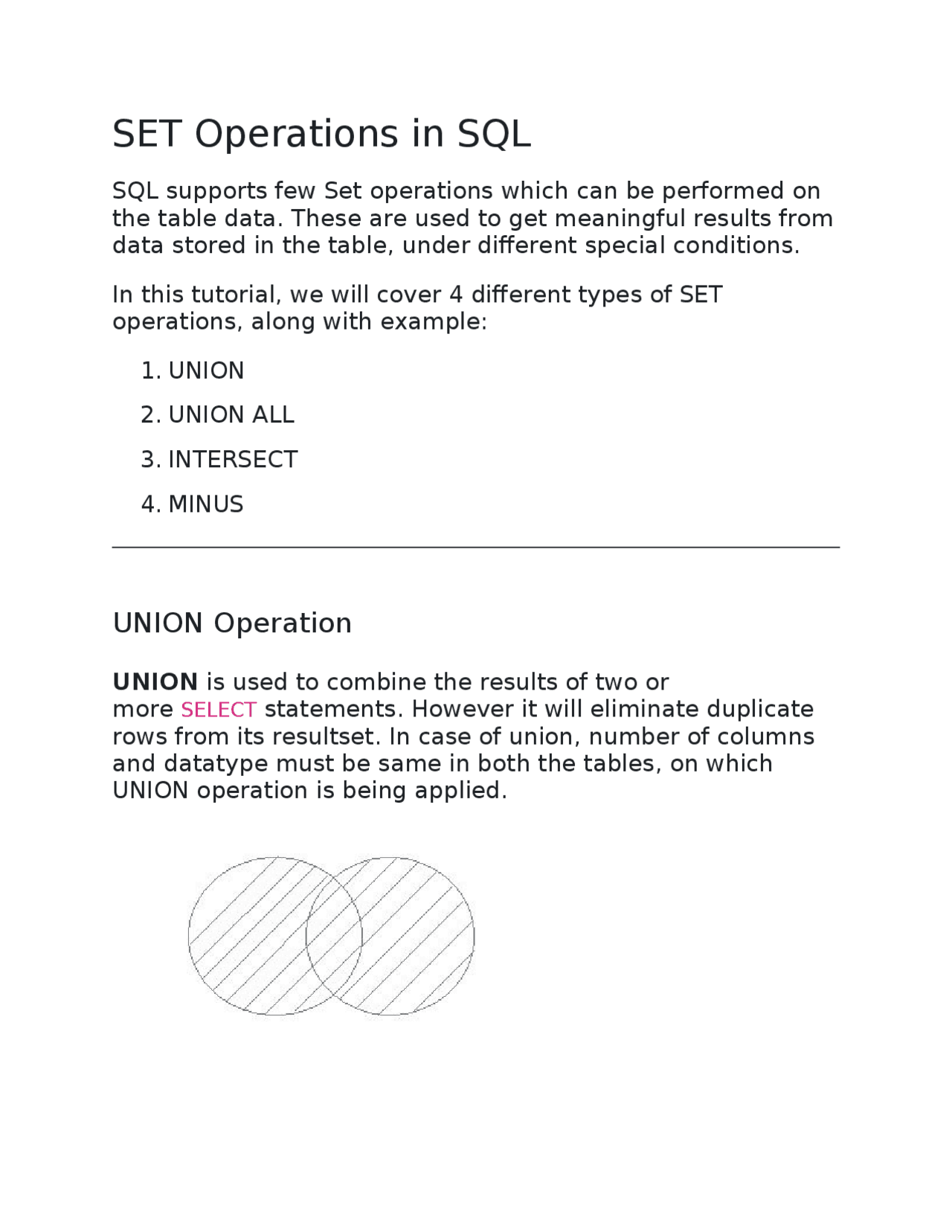 SET Operations in SQL - Docsity