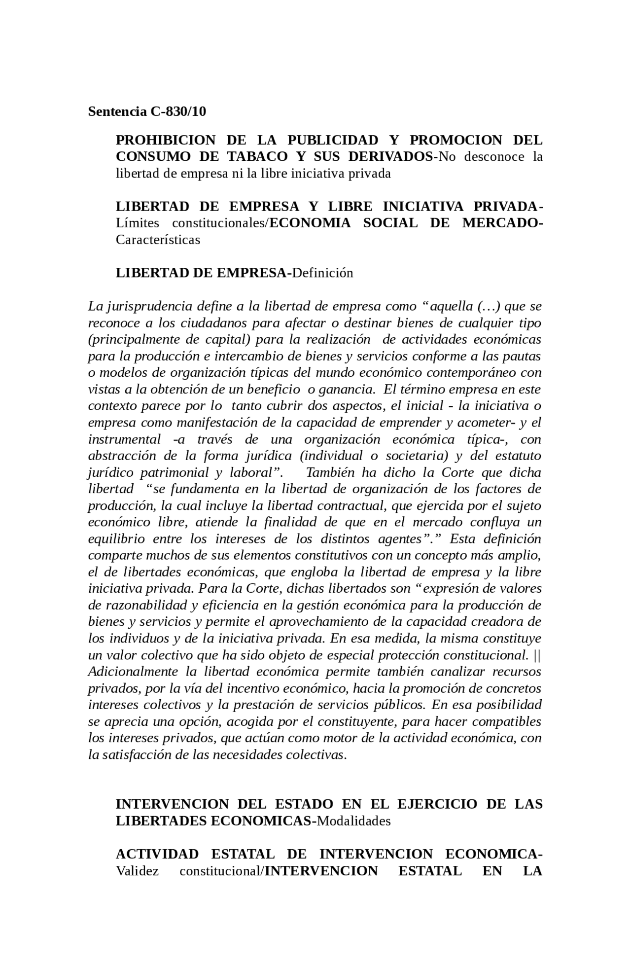 Analisis de sentencia C-830-10 - Docsity