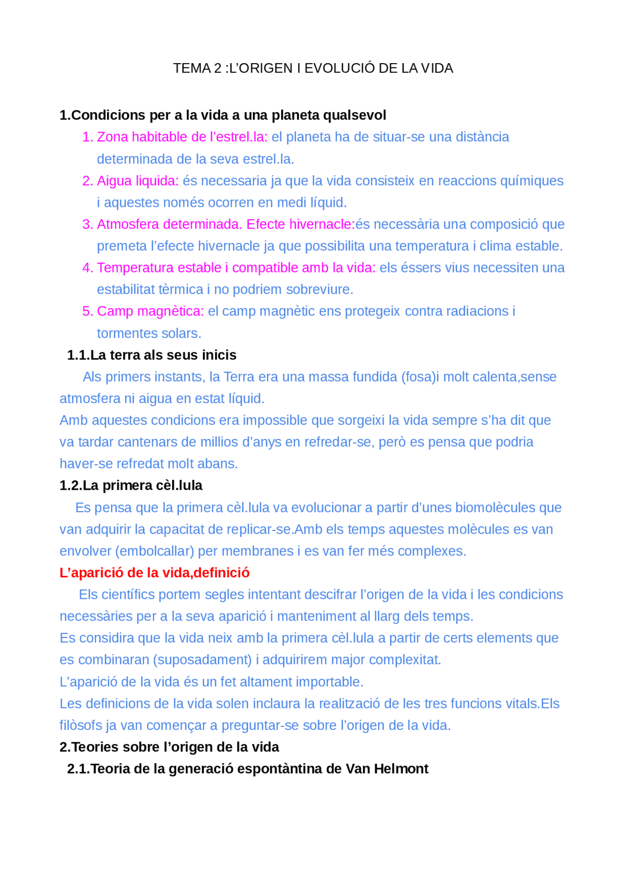 EL ORIGEN DE LA VIDA - Docsity