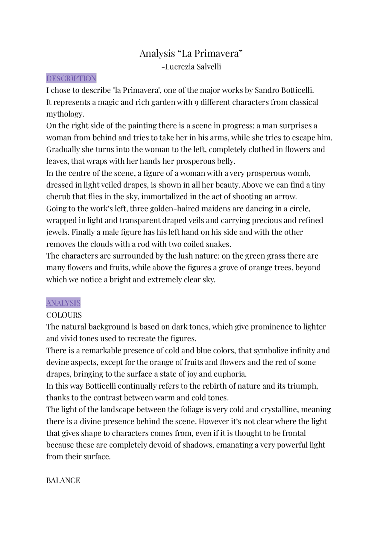 Analysis “Primavera” by Botticelli (description, analysis