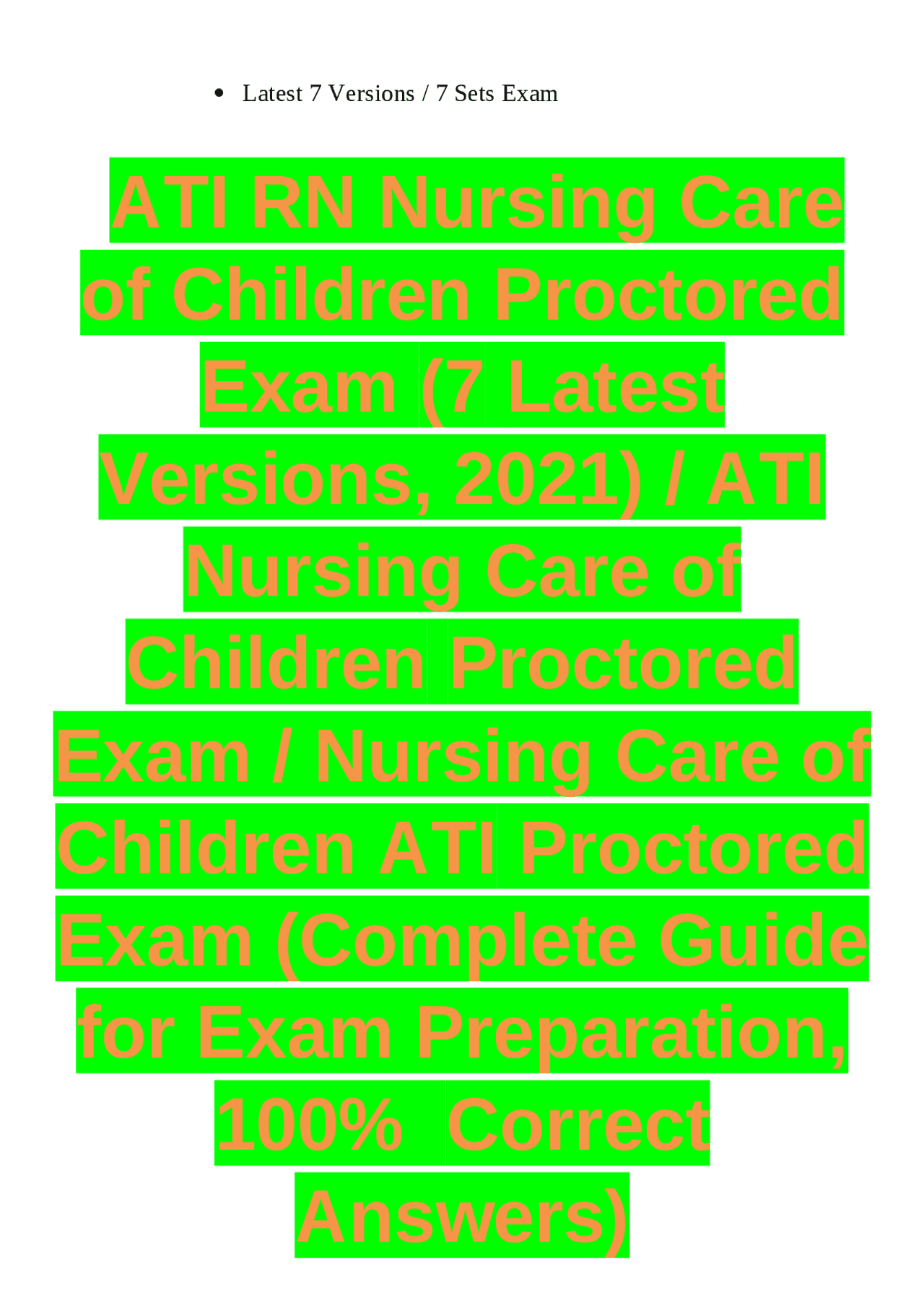 ATI RN Nursing Care of Children Proctored Exam (7 Latest Versions, 2021