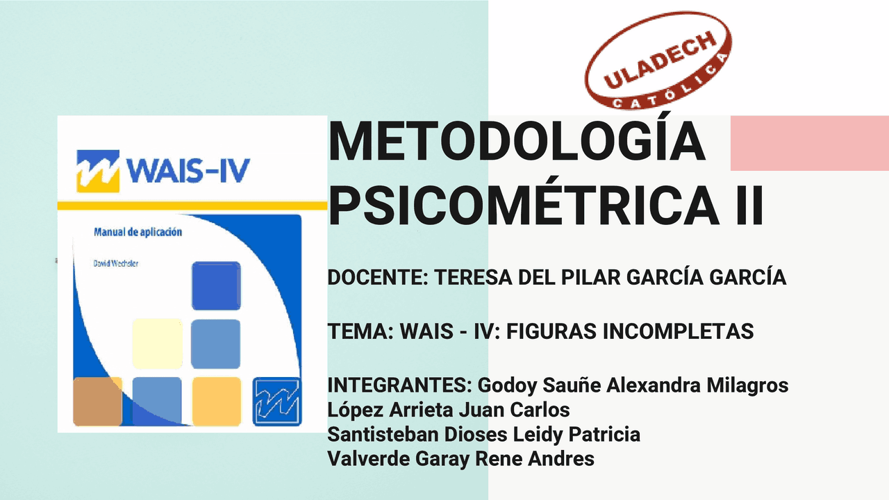 Test wais figuras incompletas | Resúmenes de Psicometría | Docsity