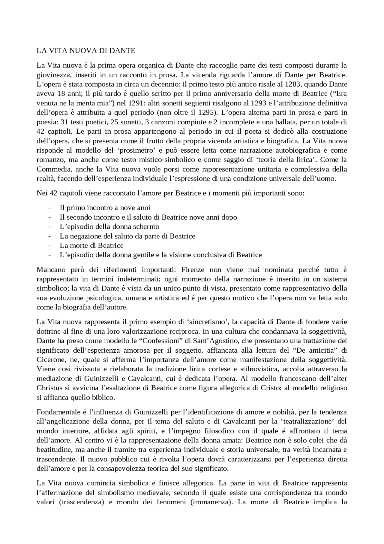 La vita nuova di Dante - Docsity