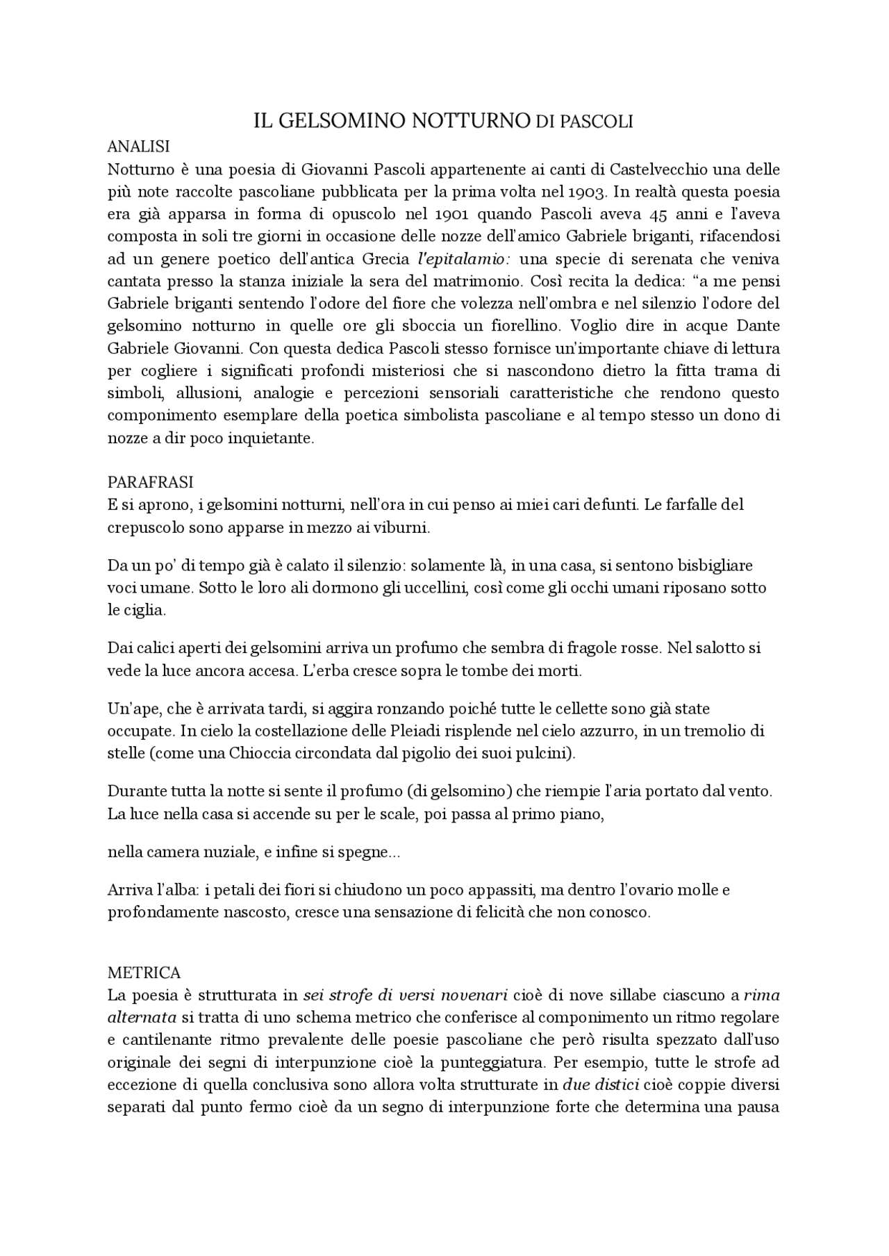 ANALISI GELSOMINO NOTTURNO Docsity