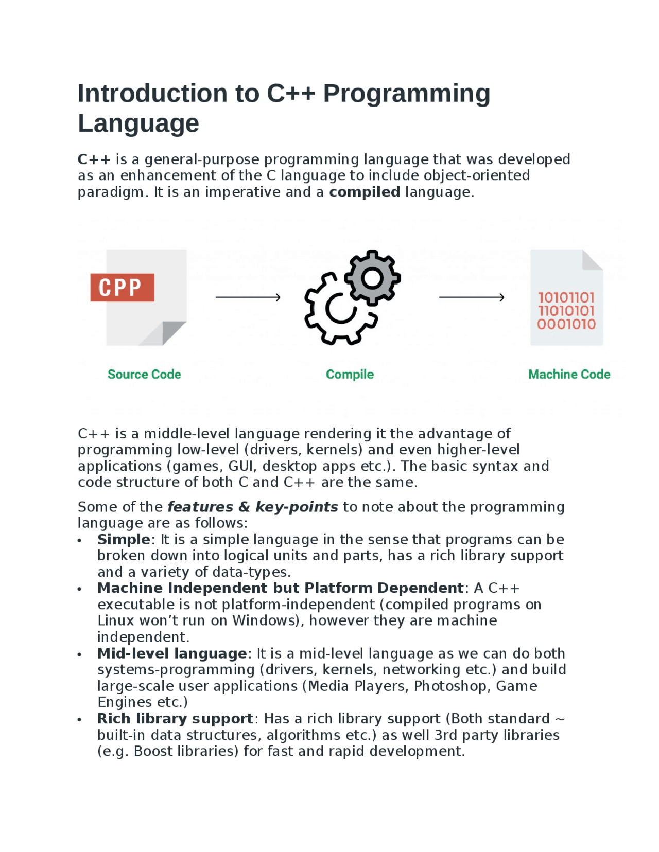 Introduction to C++ Programming Language - Docsity