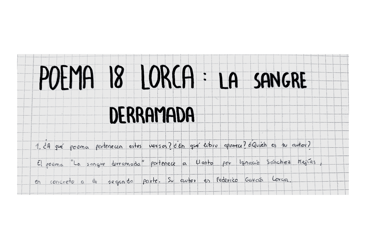 poema "la sangre derramada" de Lorca preguntas y respuestas