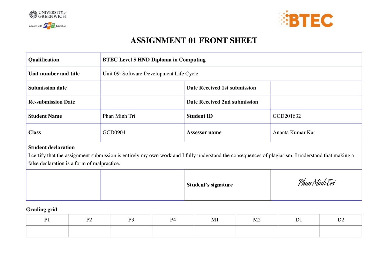 Assignment 1 of Software Development Life Cycles - Docsity