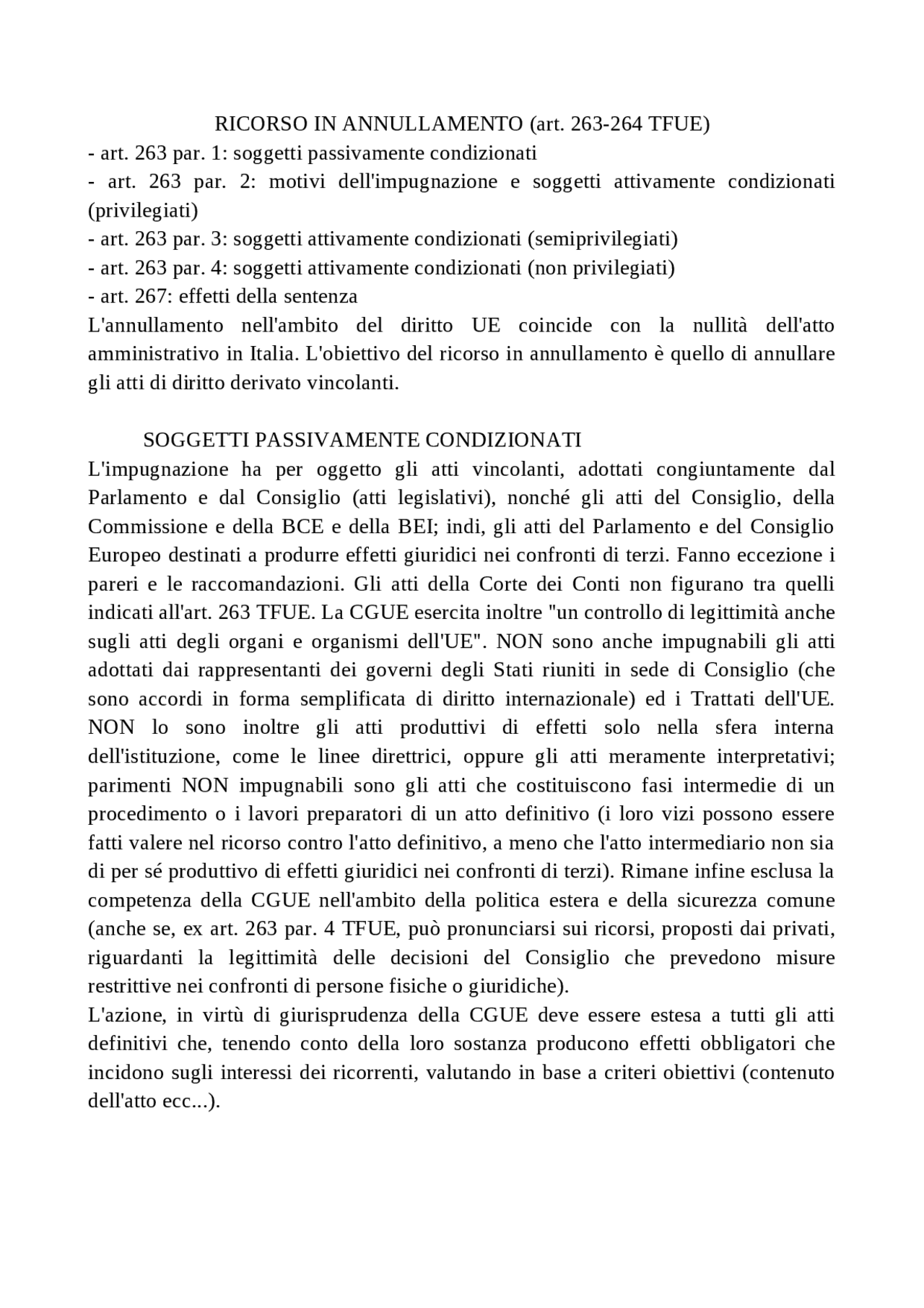 Ricorso in annullamento alla CGUE Appunti di Diritto dell'Unione