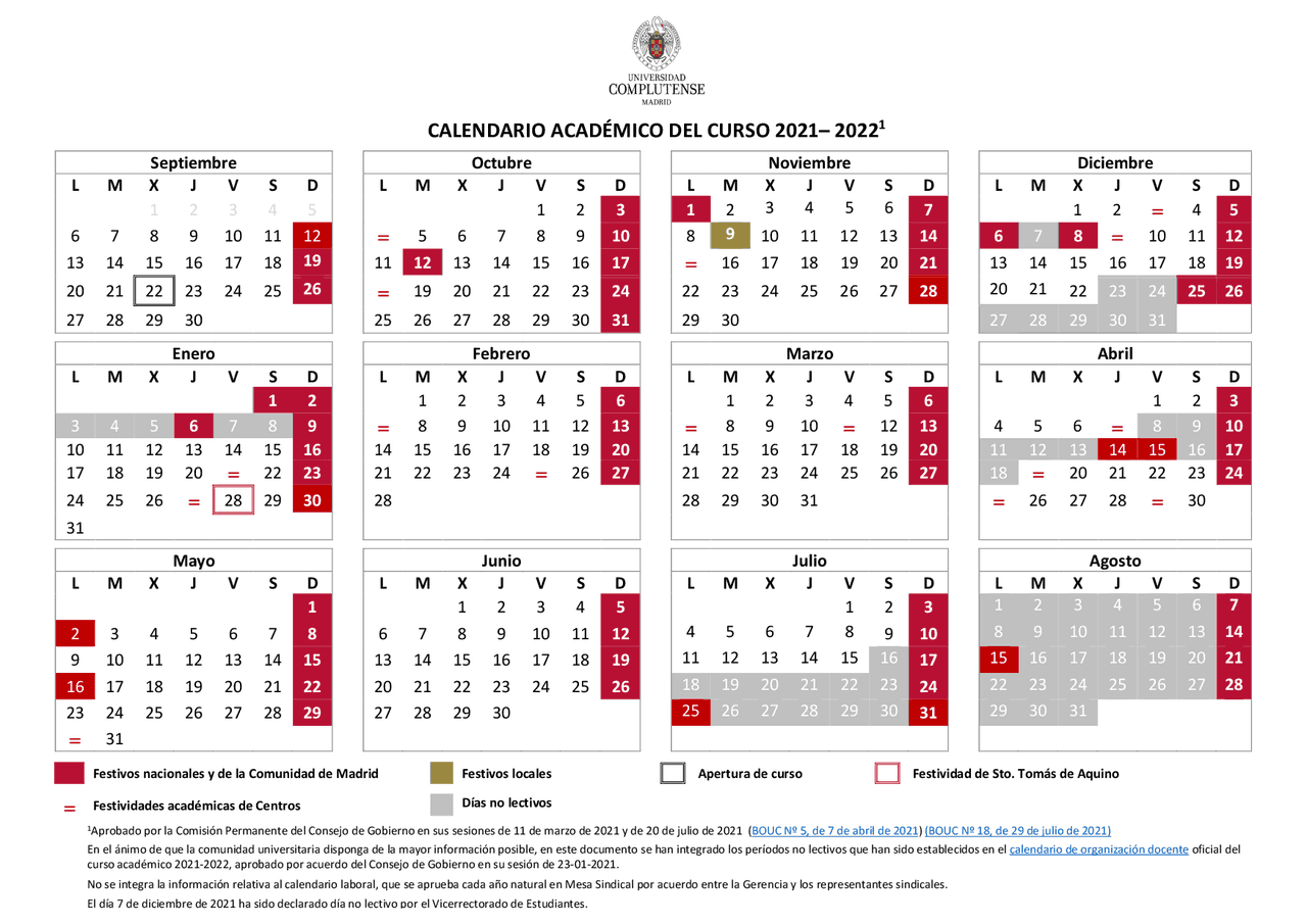 Calendaraio academico UCM 20212022 Docsity