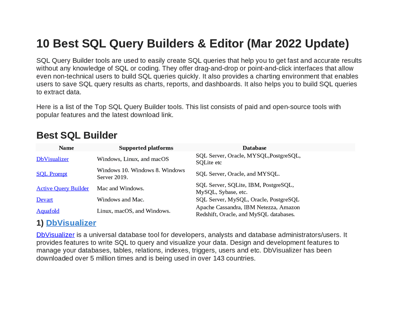 10 Best SQL Query Builders - Docsity