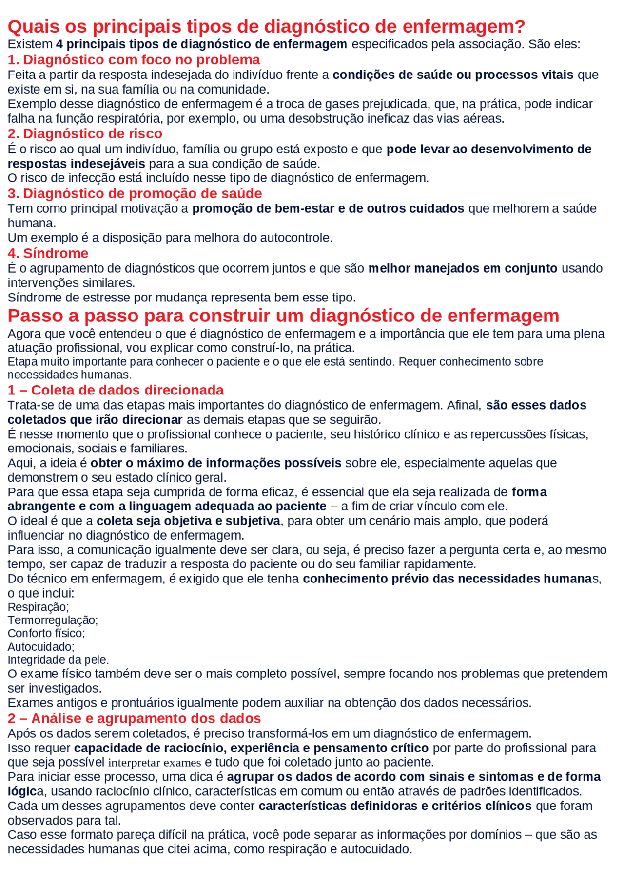 Passo a passo para construir um diagnóstico de enfermagem - Docsity
