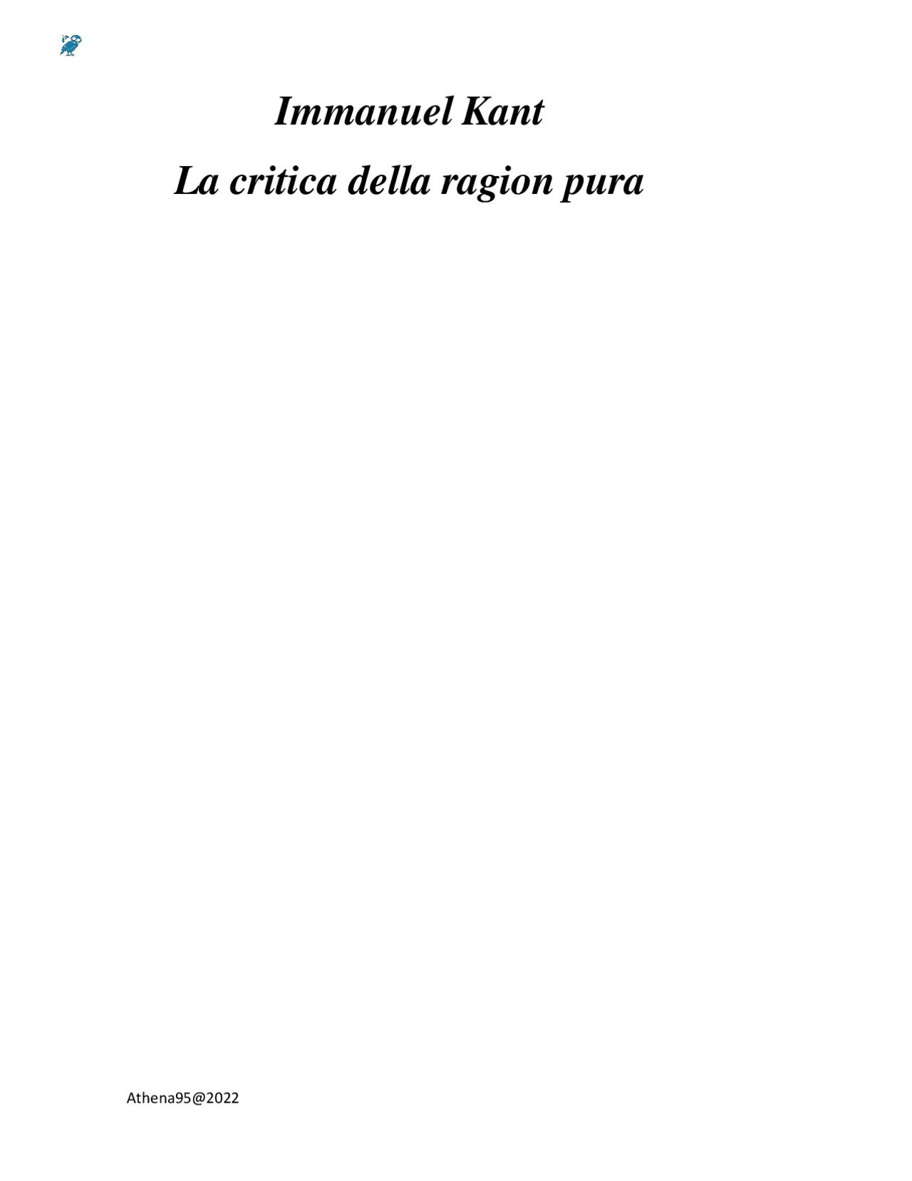 immanuel kant critica della ragion pura