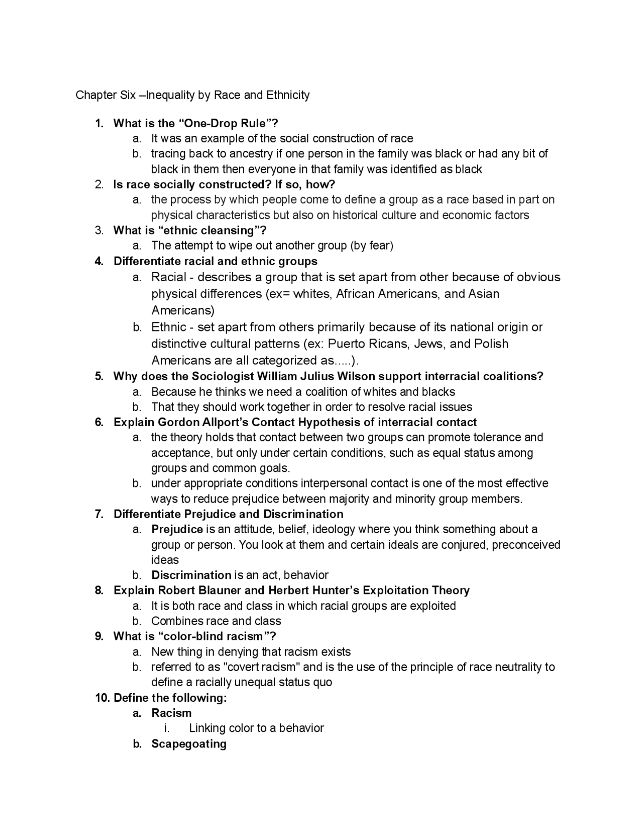 Sociology Chapter 6 Study Guide | Study notes Sociology | Docsity