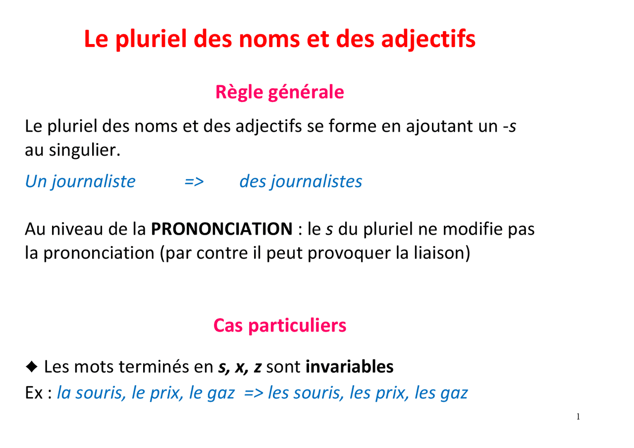 La forma del plurale, lingua francese - Docsity