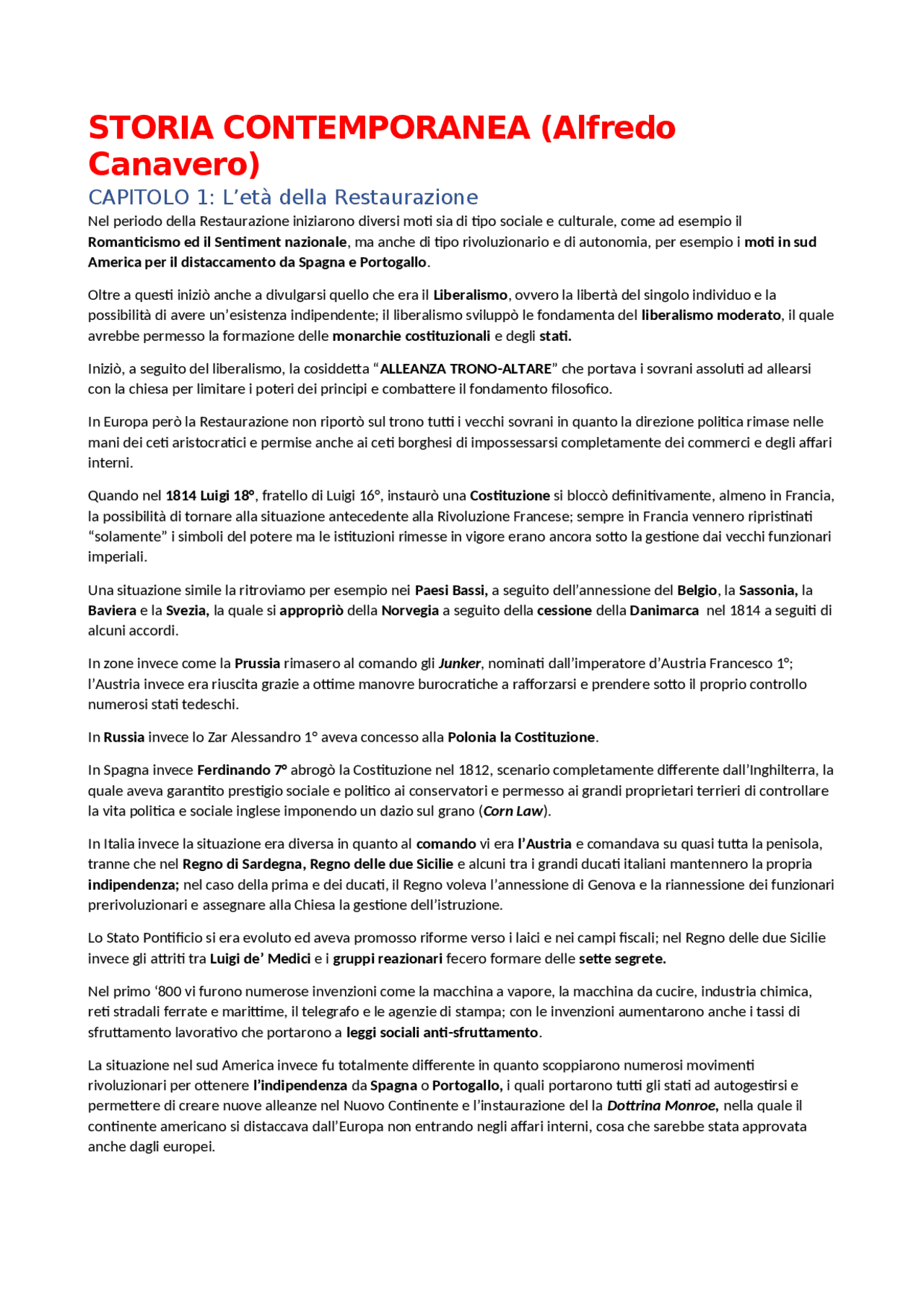 Storia contemporanea di Alfredo Canavero Schemi e mappe concettuali