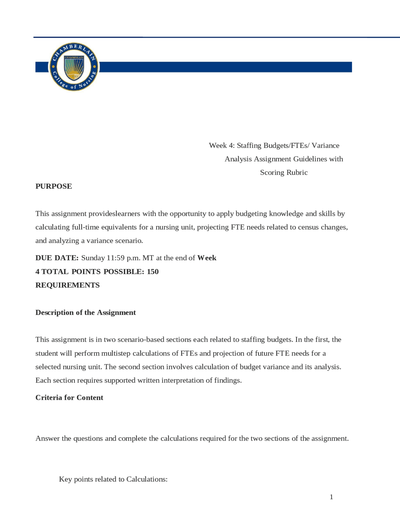 NR533Week4_Staffing_FTE_VarAnalysisAGRSTUDENTVERSION203_ - Docsity