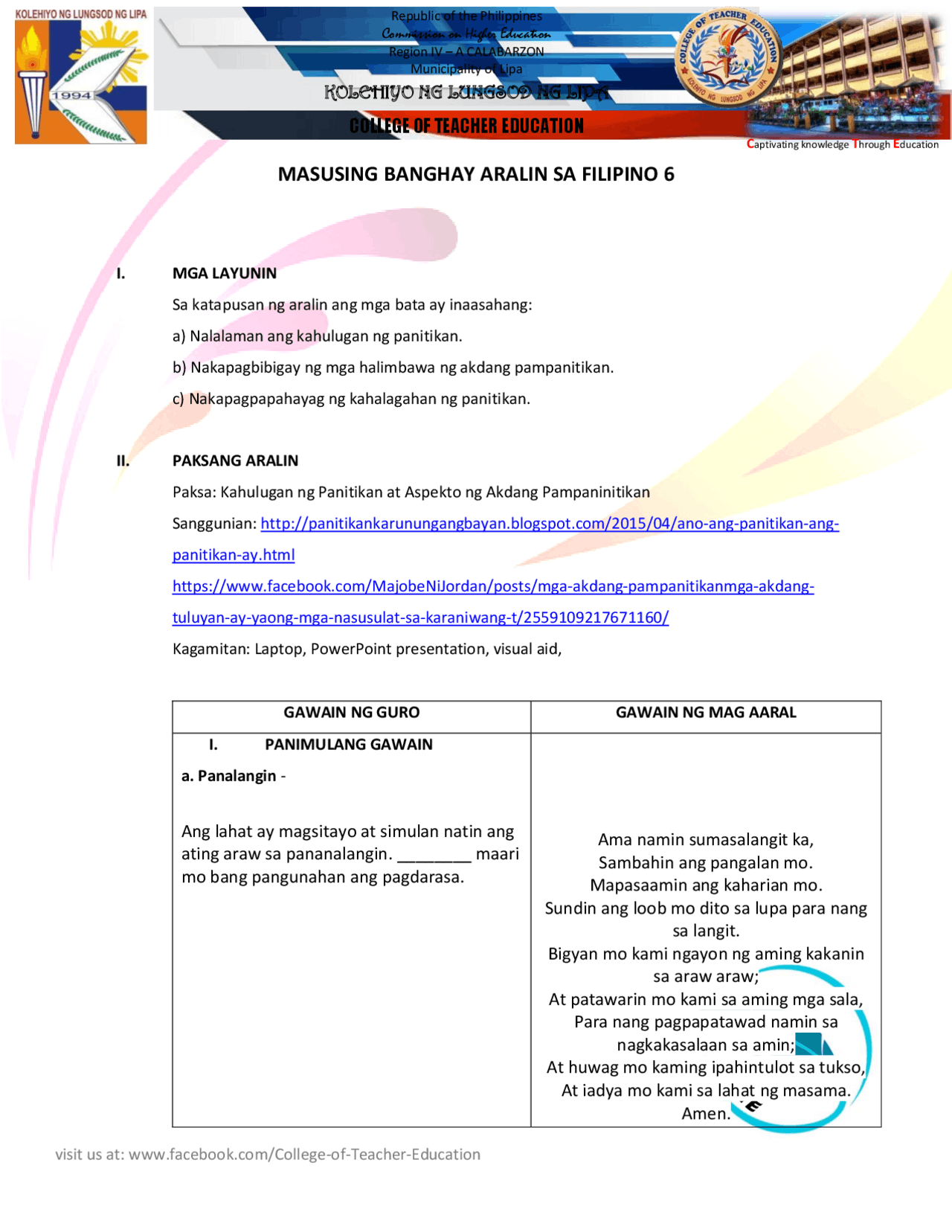 Lesson In Grade 4 Filipino Lesson Plan Grade 4. - Docsity