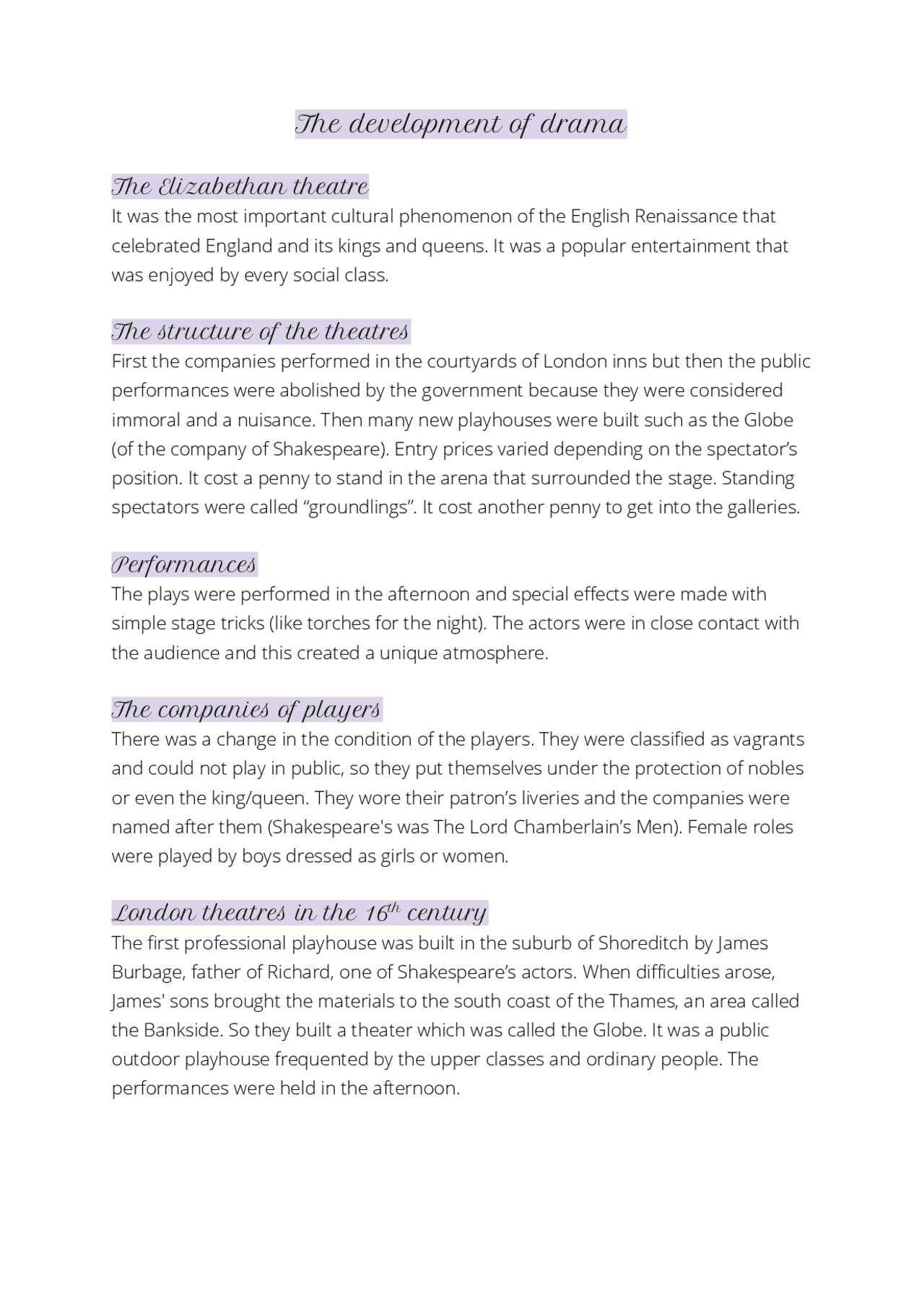 The development of drama - Docsity