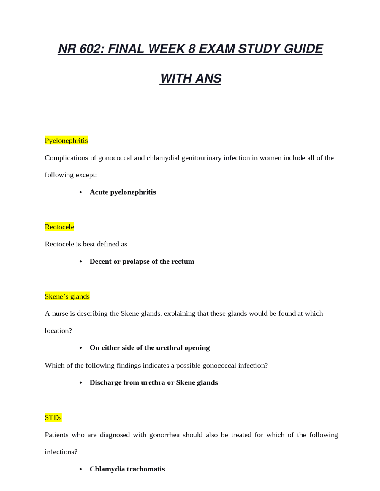 NR 602: FINAL WEEK 8 EXAM STUDY GUIDE WITH ANS - Docsity