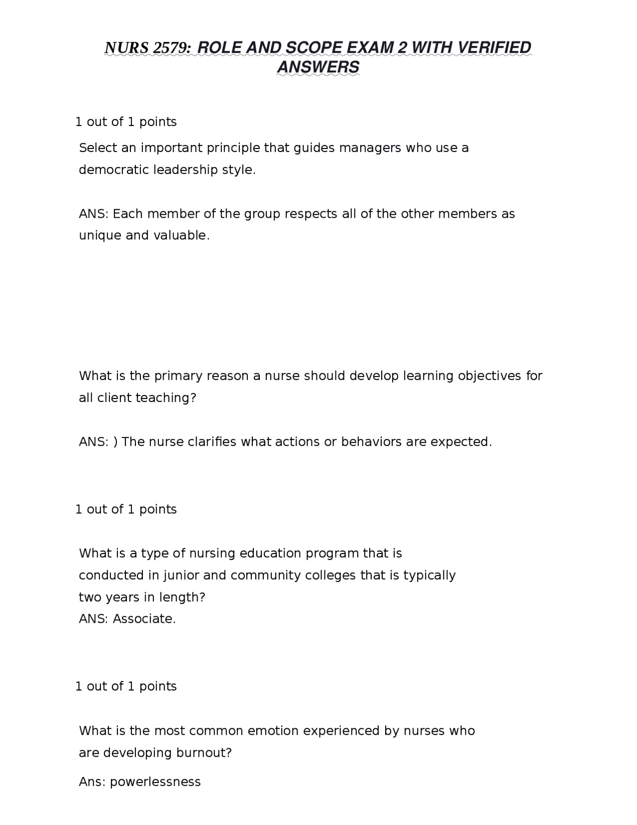 NURS 2579: Role and Scope Exam 2 with Verified Answers | Exams Nursing ...