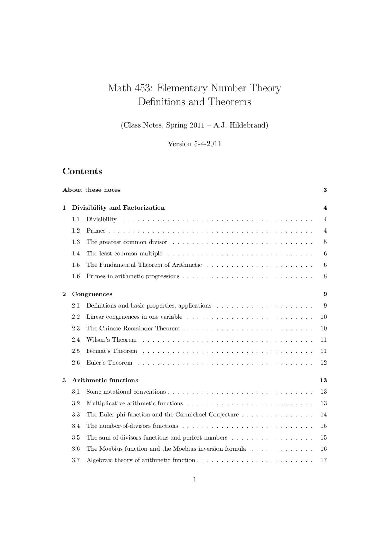 Elementry Number Theory definitions and Theorems | Lecture notes ...