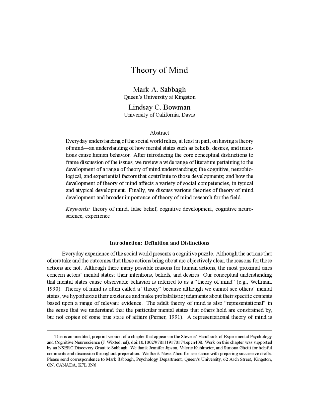 Theory of mind - Docsity