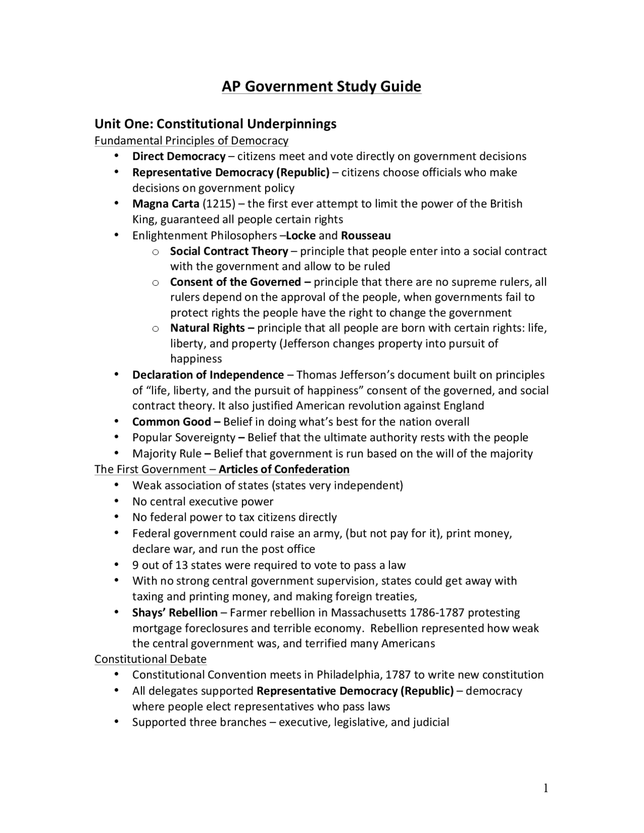 AP Government Study Guide and compact theory - Docsity