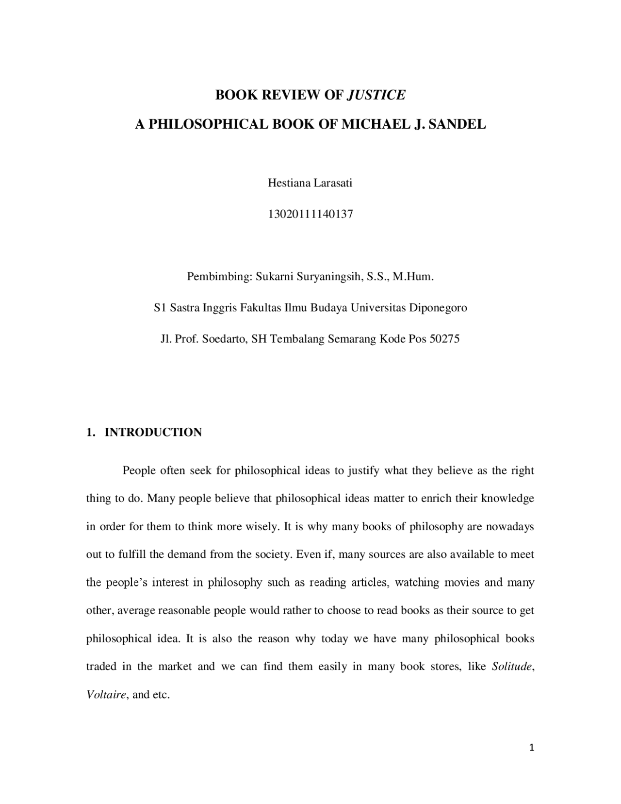 Justice Michael sandel chapter 1 summary Summaries Criminal Justice