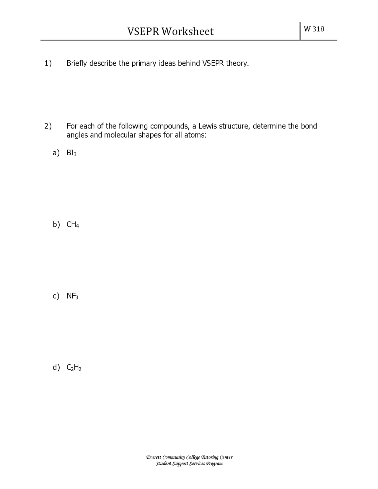 Worksheet: VSEPR Theory - Docsity