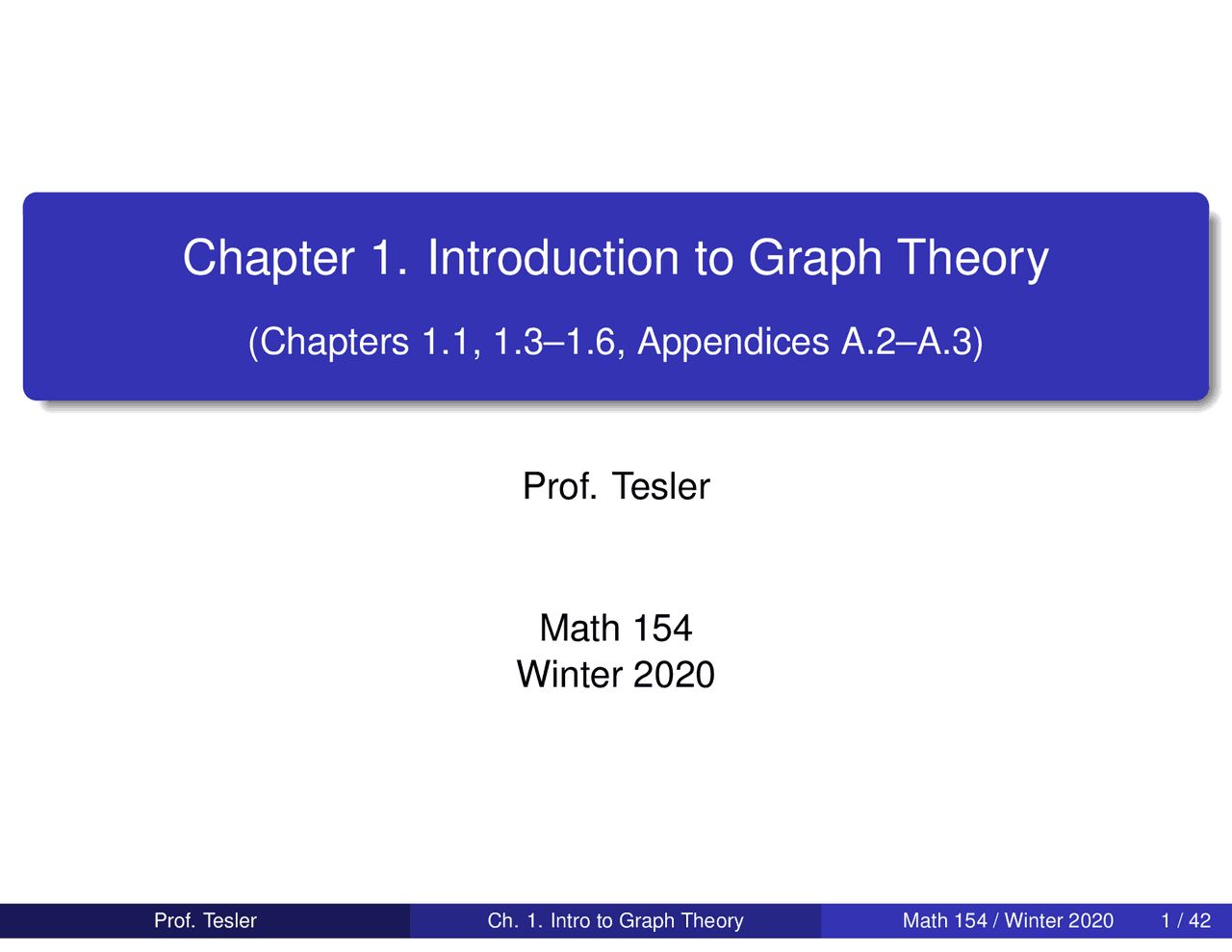 Chapter 1. Introduction to Graph Theory Prof.Tesler - Docsity