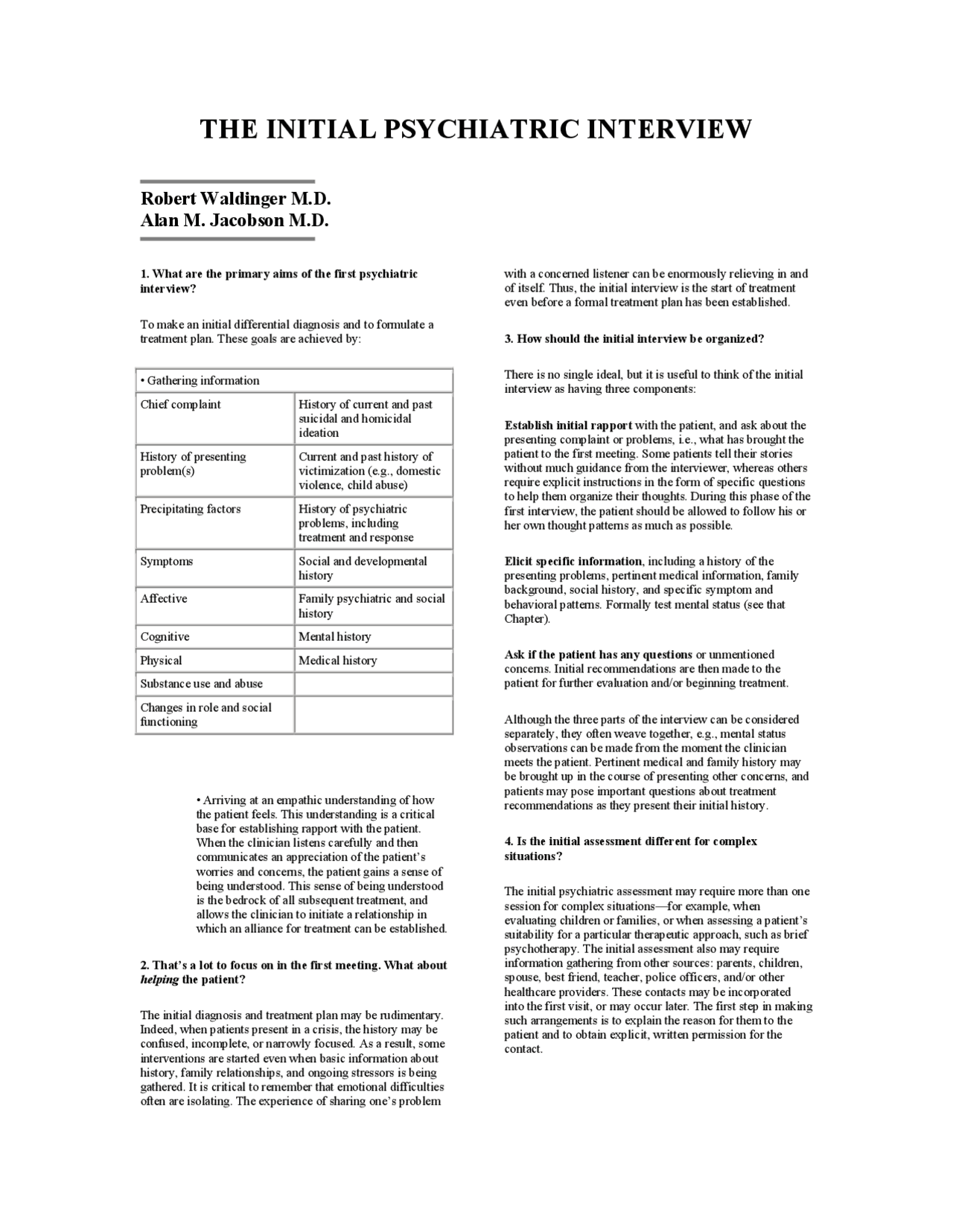 The Initial Psychiatric Interview Exercises Psychiatry Docsity The Initial Psychiatric Interview Exercises Psychiatry Docsity