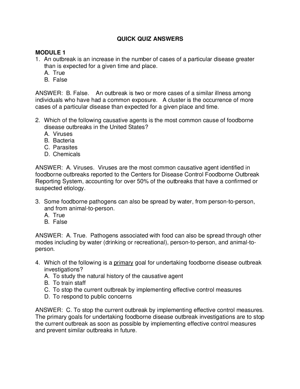 Quick Quiz Answer - Docsity