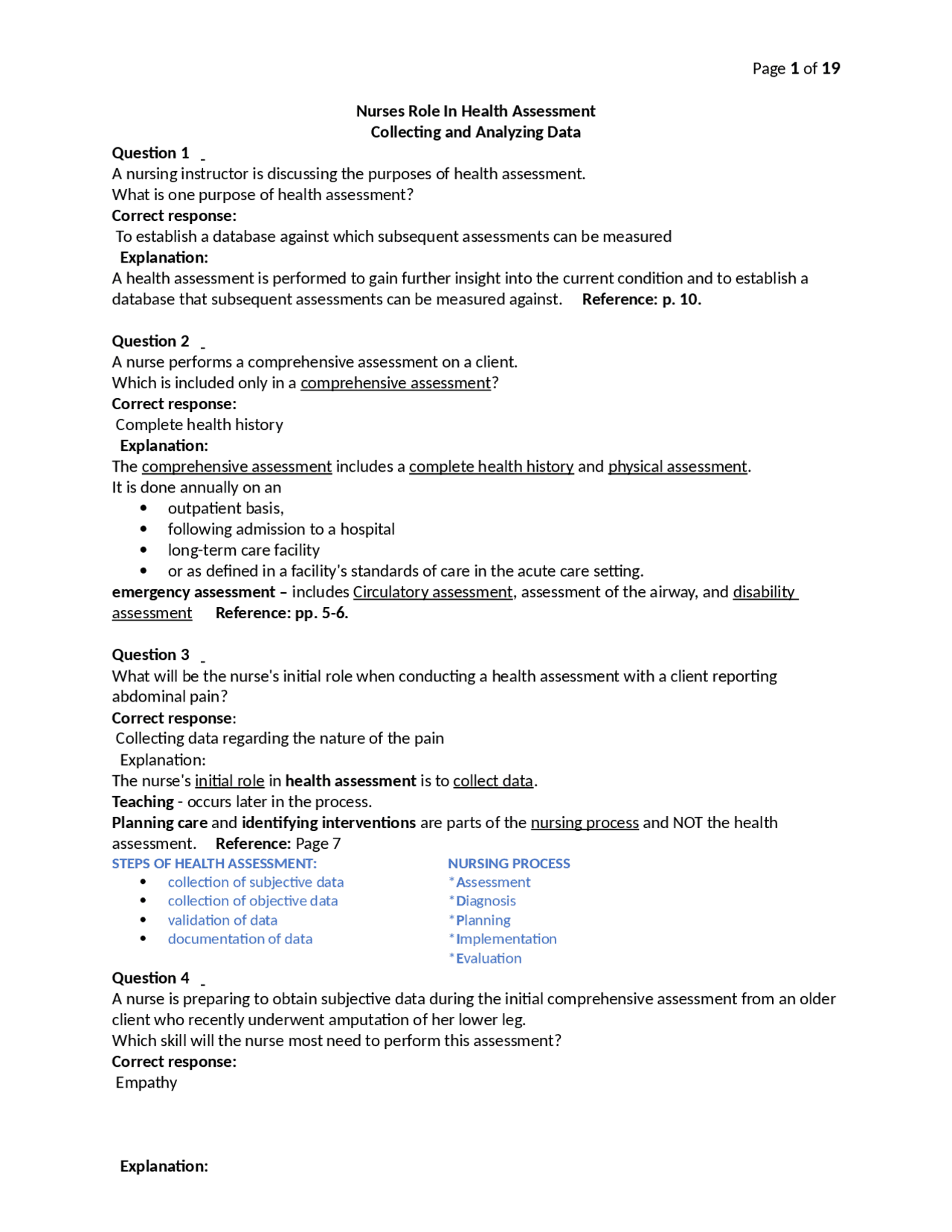 Nurses Role In Health Assessment Collecting and Analyzing Data | Exams ...