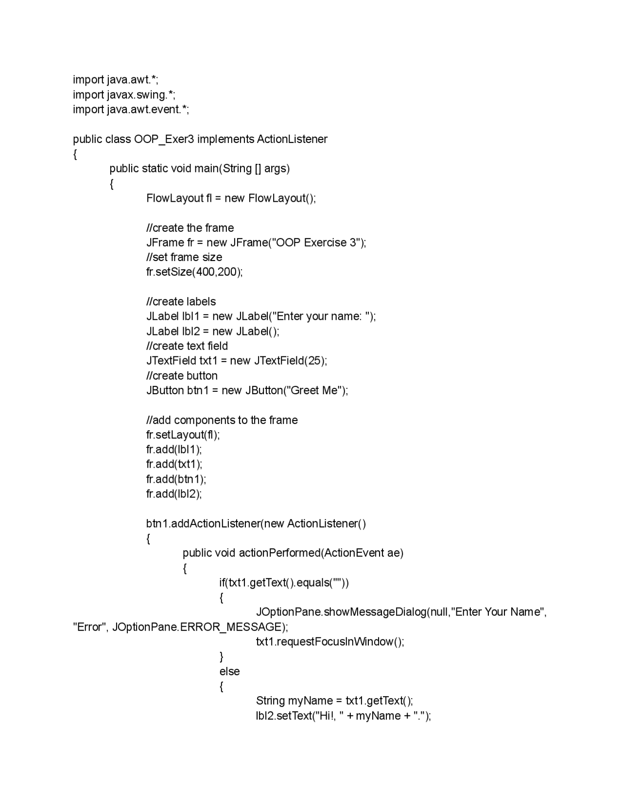 Basic Java GUI swing | Lab Reports Java Programming | Docsity